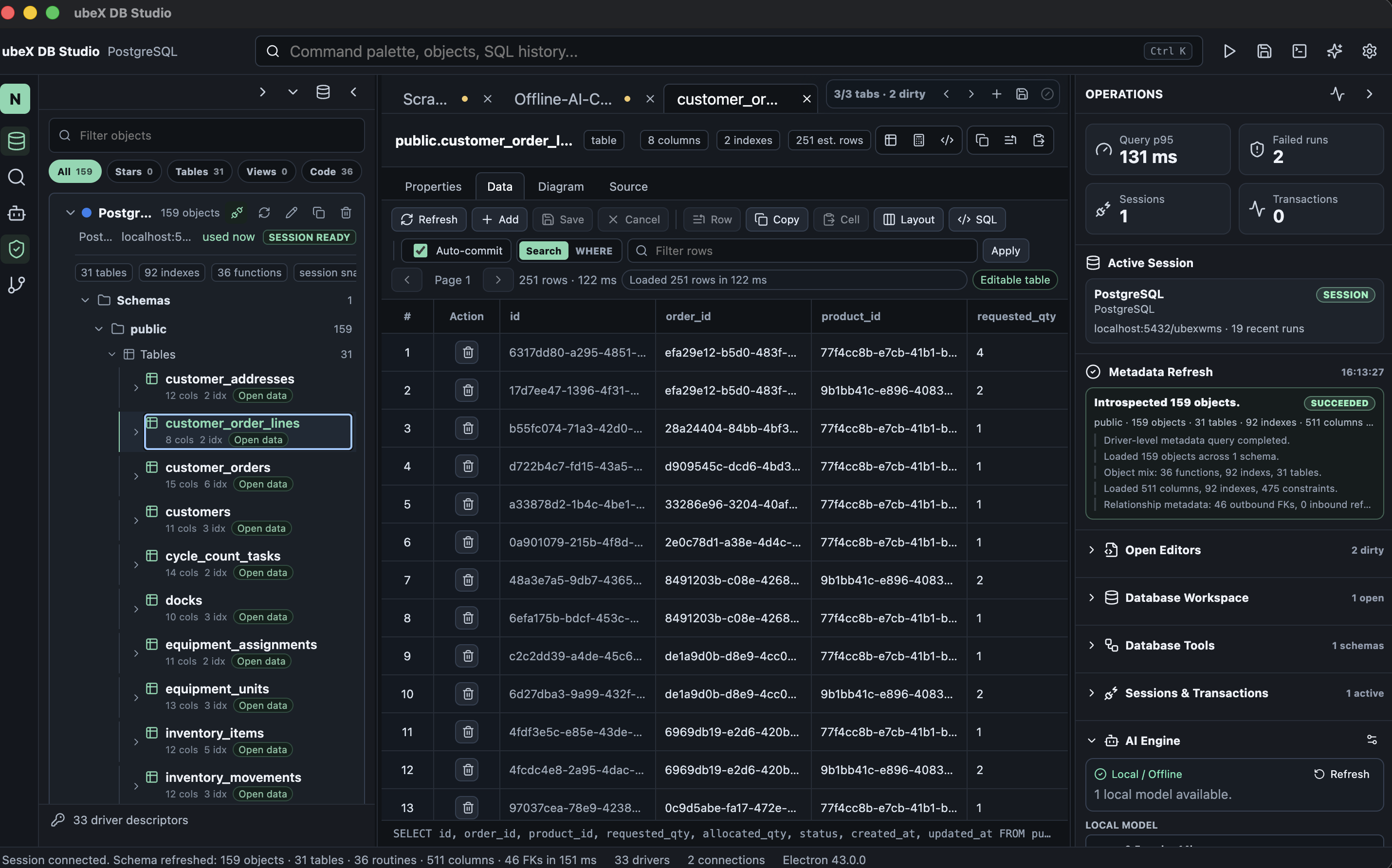 ubeX DB Studio PostgreSQL veritabanı çalışma alanı