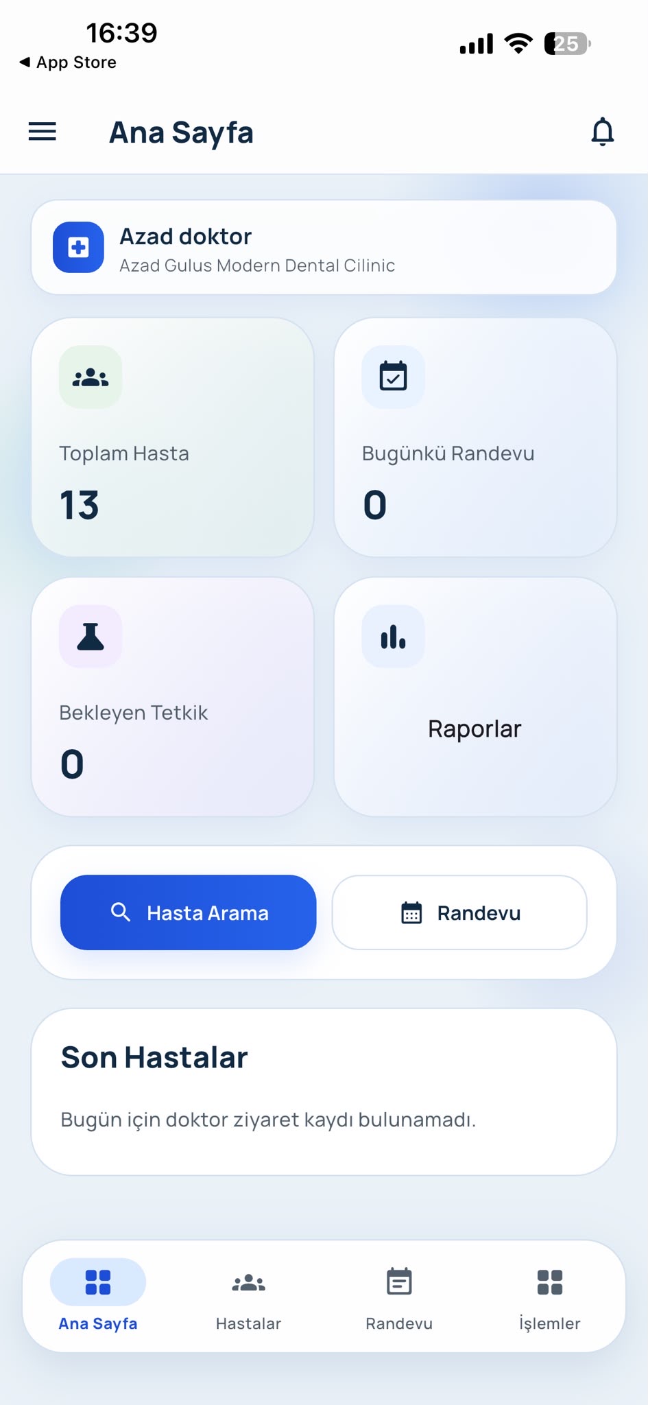 UbeX Doctor mobil uygulaması ana sayfa ekranı